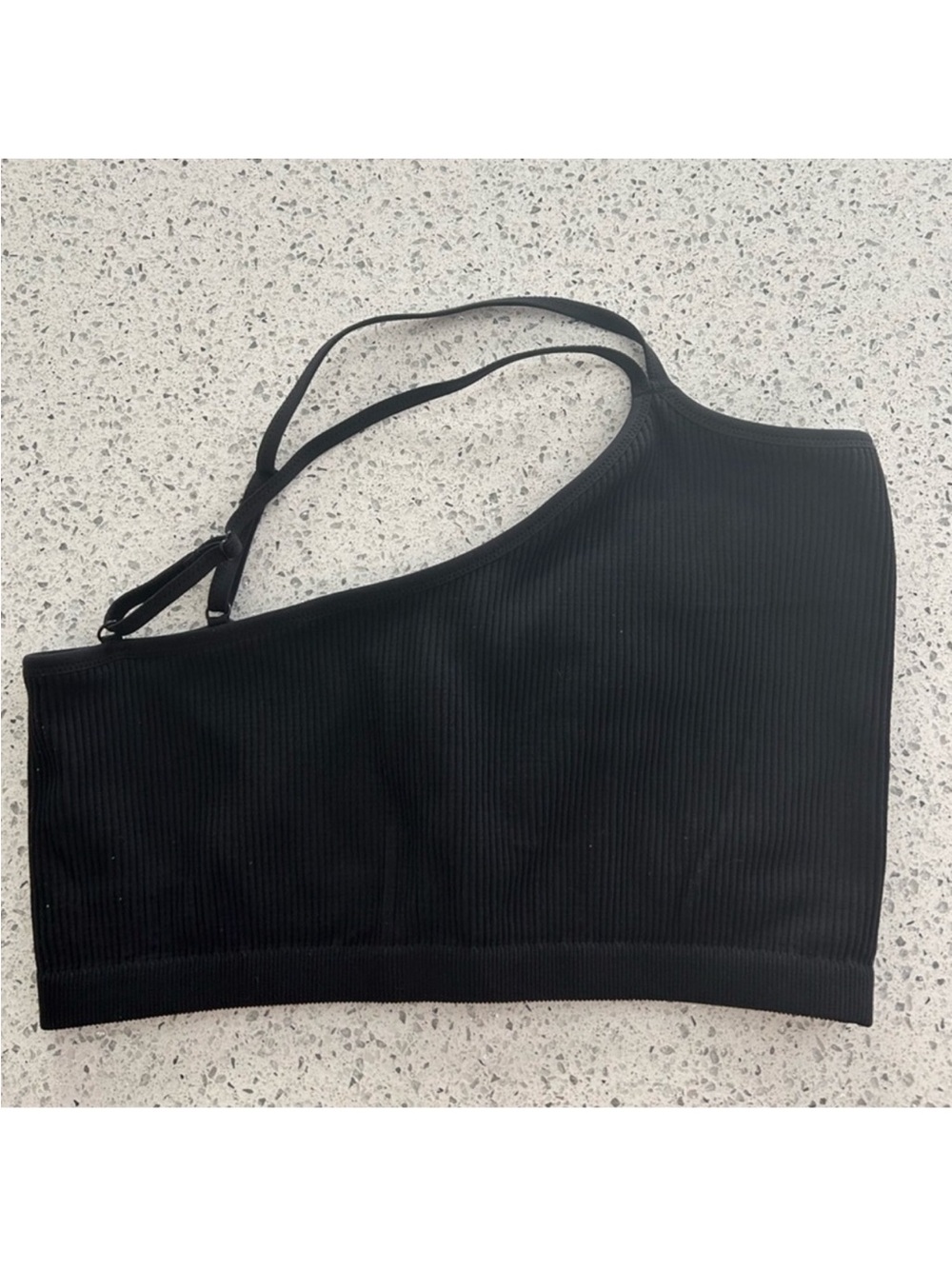 Black One-Shoulder Ribbed Bralette